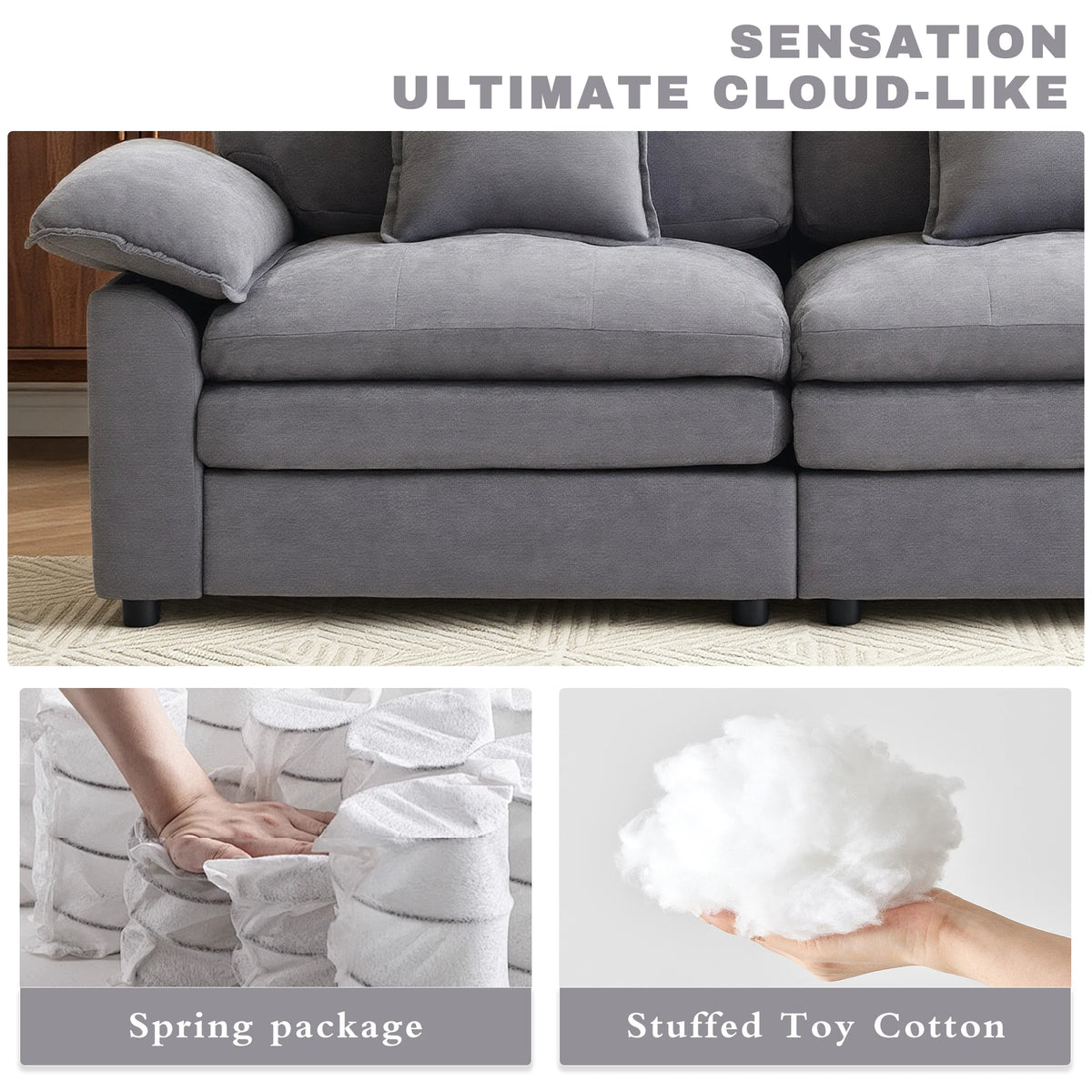 Soft Chenille 2‑Seater Modular Sofa Couch, Deep Seat Plush Living Room Sofa with 2 Decorative Pillows for Family Daily Use