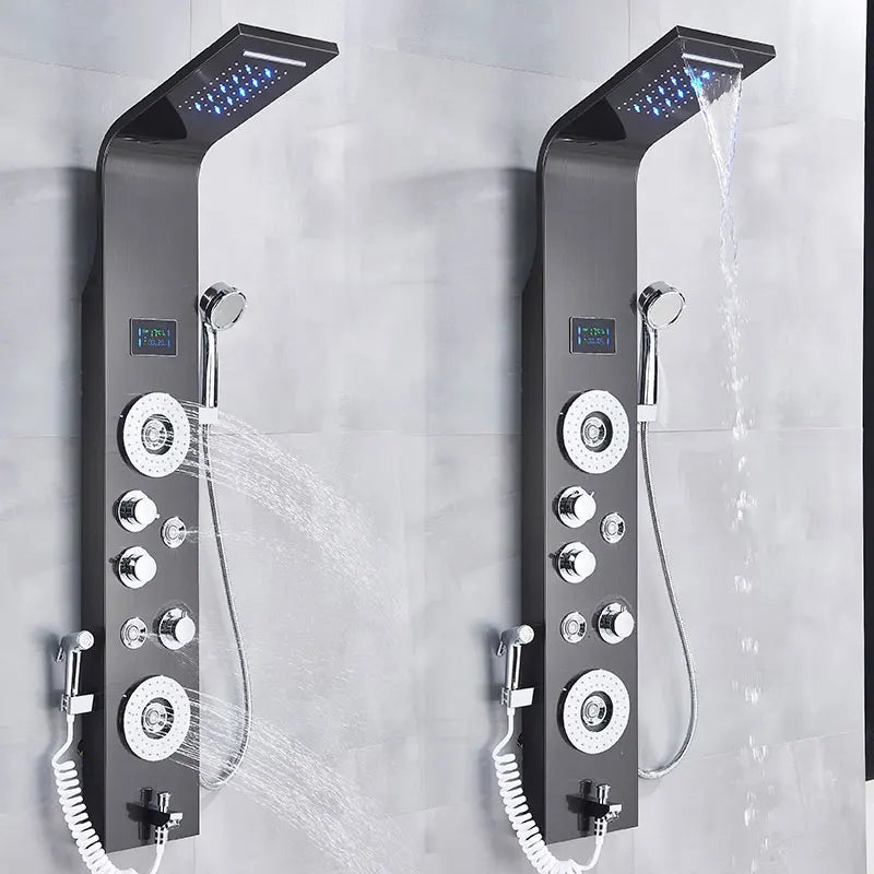 LED Bath Shower Faucet Digital Display Bath Shower Panel Tower Shower Column Waterfall LED Shower Head W Body Masssage SPA Jet