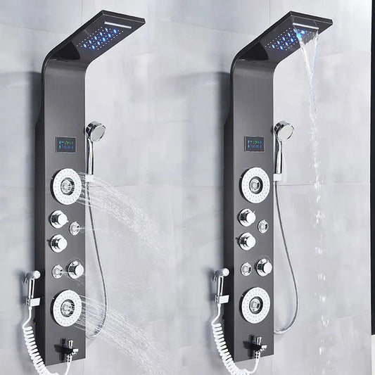 LED Bath Shower Faucet Digital Display Bath Shower Panel Tower Shower Column Waterfall LED Shower Head W Body Masssage SPA Jet
