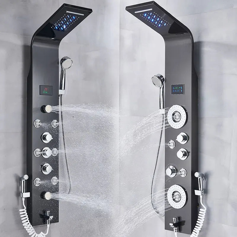 LED Bath Shower Faucet Digital Display Bath Shower Panel Tower Shower Column Waterfall LED Shower Head W Body Masssage SPA Jet
