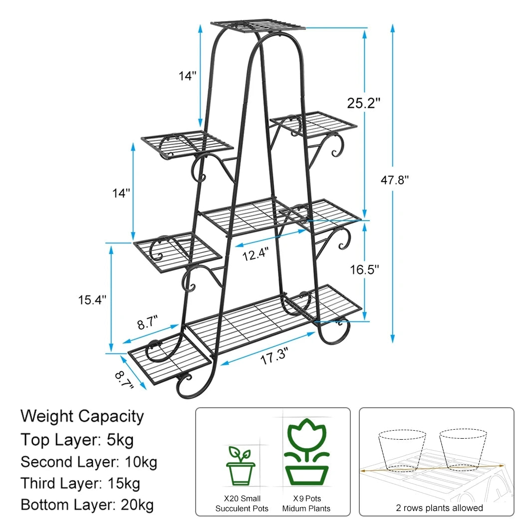 9 Tier Plant Stand Indoor Outdoor, Metal Multilayer Flower Shelf, Patio Garden Potted Plant Holder Display Rack for Plants Pots