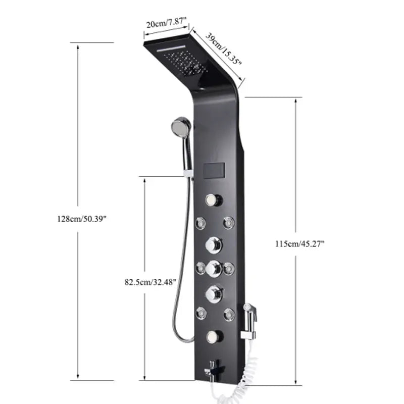 LED Bath Shower Faucet Digital Display Bath Shower Panel Tower Shower Column Waterfall LED Shower Head W Body Masssage SPA Jet