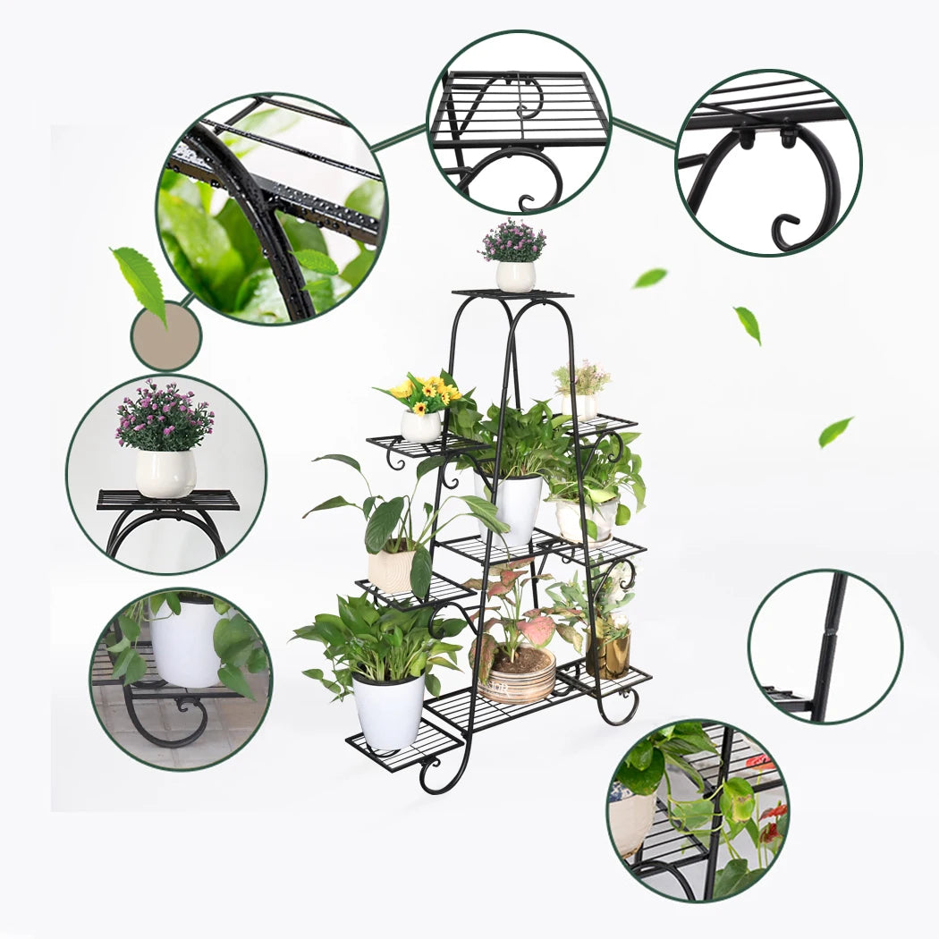 9 Tier Plant Stand Indoor Outdoor, Metal Multilayer Flower Shelf, Patio Garden Potted Plant Holder Display Rack for Plants Pots