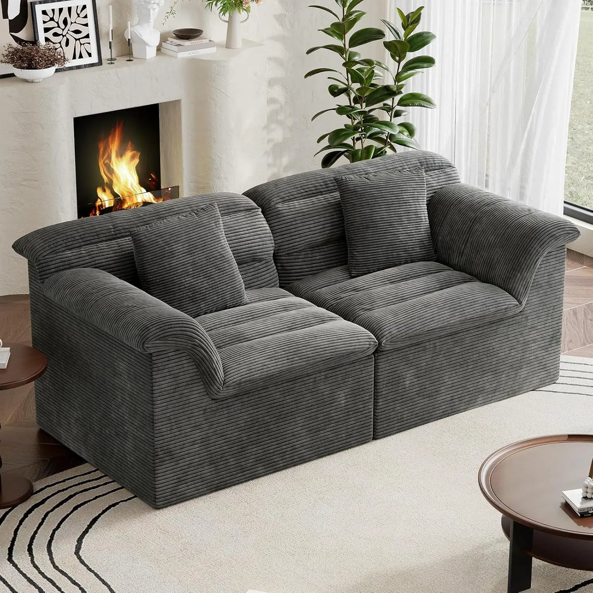 81" L-Shaped Sofa with Ottoman, Boneless Cloud Couch for Living Room, Apartment, No Assembly Required