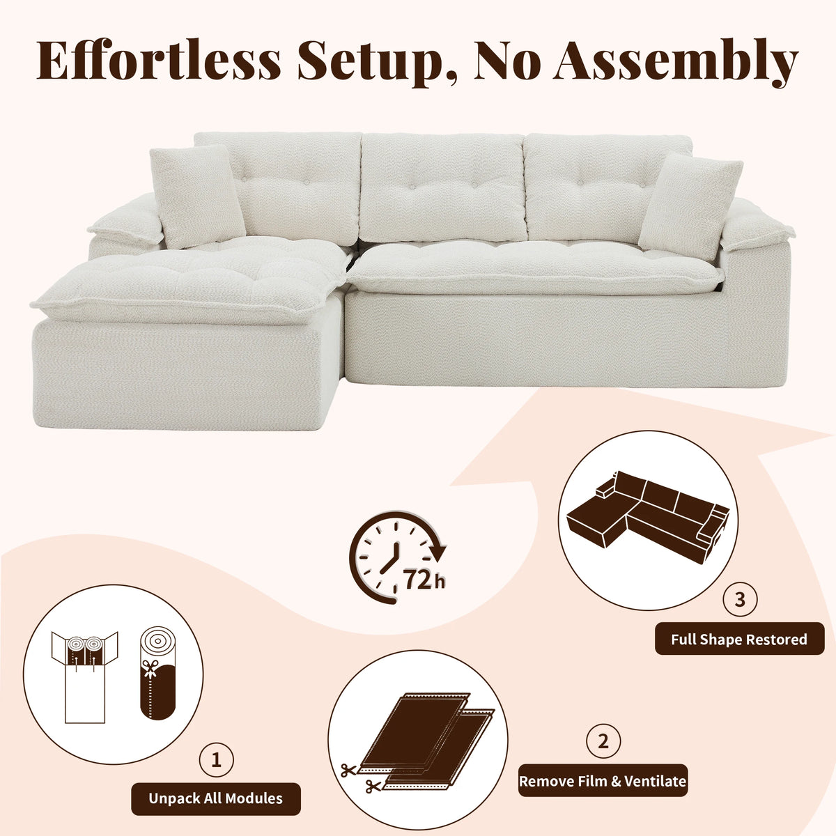 110" Modern L Shape Boneless Cloud Sectional Sofa, Chenille Deep Seat Modular Couch with Ottoman, No Assembly Needed