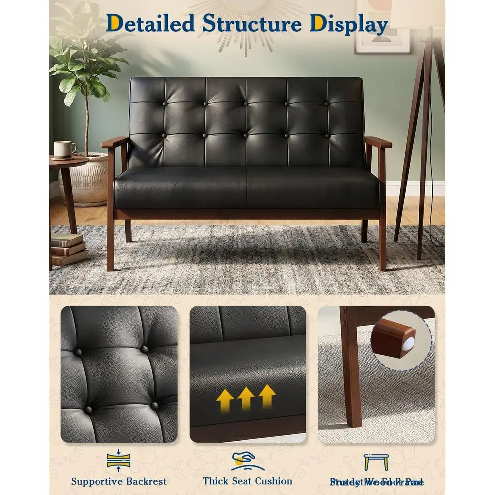 Leather Sofa Couch Set 2 Accent Chairs & 1Loveseat Black faux Leather Loveseat Office Couch or Small Space Waiting Room