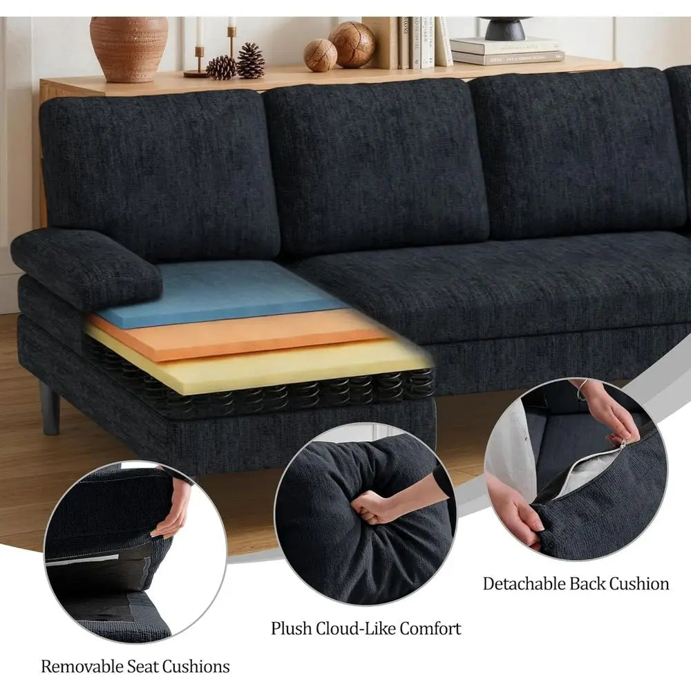 U-Shaped Sectional Couches for Living Room, 101 Inch Sofa with Double Chaise Lounge, Comfy Chenille Fabric 4-Seat Couch Set