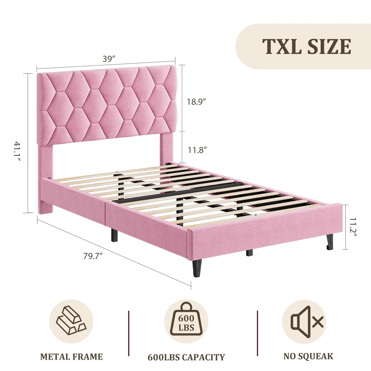 Twin XL Bed Frame Upholstered Platform Mattress Foundation Adjustable Headboard Quiet Heavy Duty No Box Spring Required