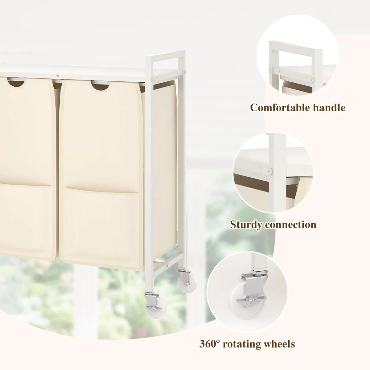 Laundry Sorter 3 Section, Laundry Hamper with Wheels, 120L Laundry Basket with Shelf, Removable Bags, Pockets, for Laundry Room, Bathroom & Bedroom