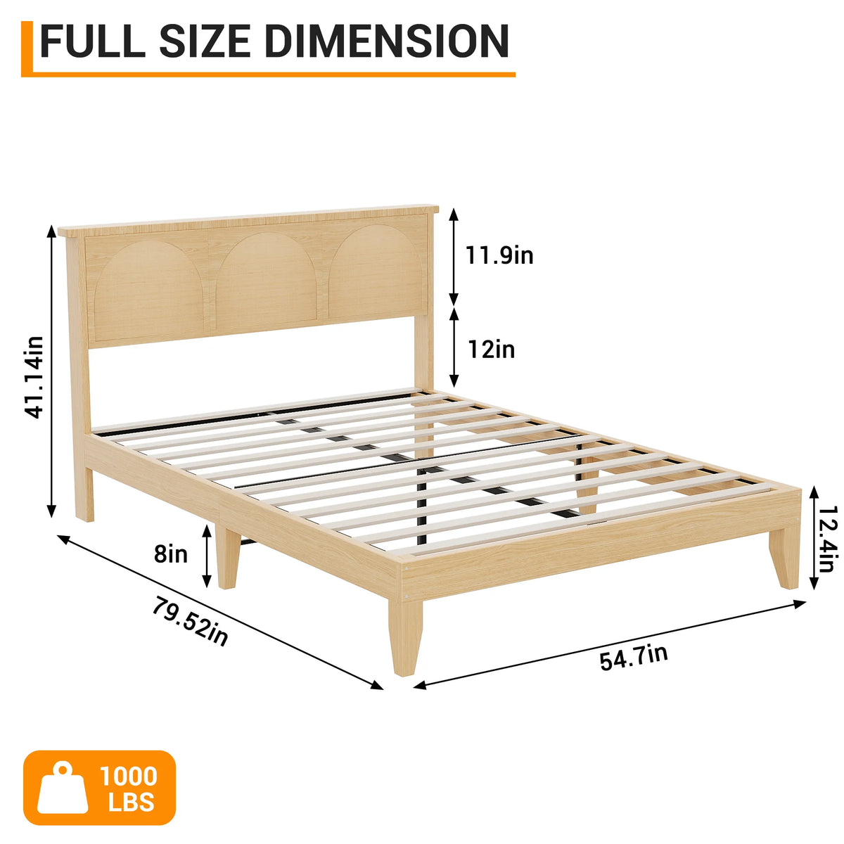 Modern Queen Platform Bed Frame with Natural Rattan Headboard, LED Lighting, 8" Storage, Sturdy Wooden Slats, Noise-Free Design, Easy Assembly, No Box Refresh Required