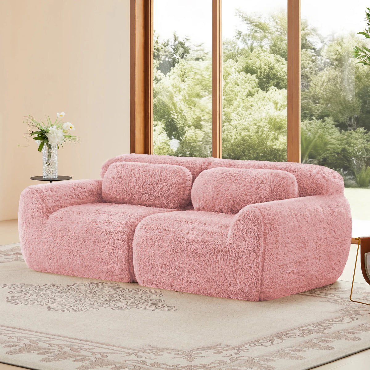 2-Seater Modular Sectional Sofa, 40" Plush Fabric Couch with Non-Slip Base, 32D High Density Sponge No Assembly Required with Throw Pillows for Living Room, Gray