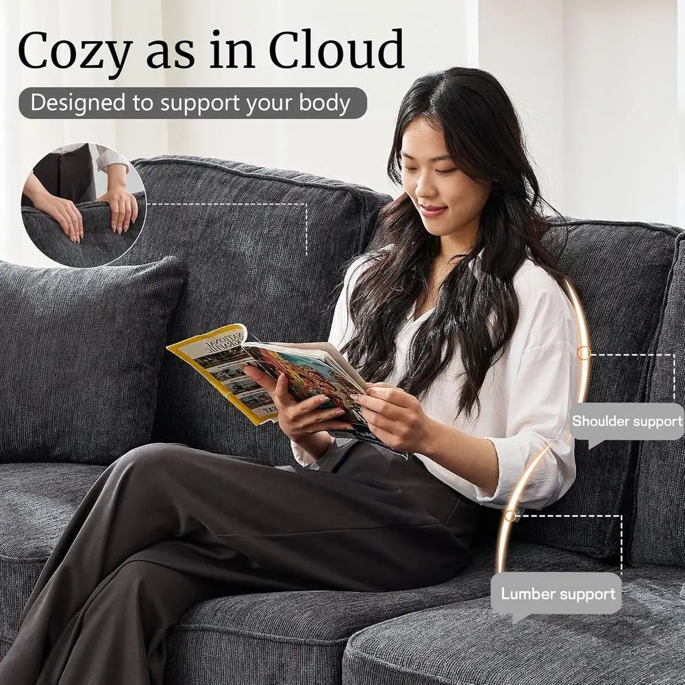Couches or Living Room, 89 inch Cloud Couch Sofa in Chenille with Extra Comfy Sot Deep Seats, 3 Seater Sofas