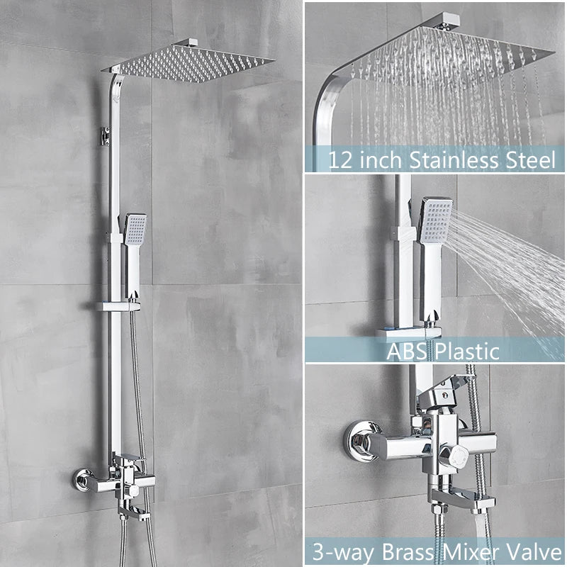 Brushed Gold Bathroom Shower Faucet Set Brass Bath Faucet Rainfall Shower Head Wall Mounted Bathtub Shower Mixer Tap System