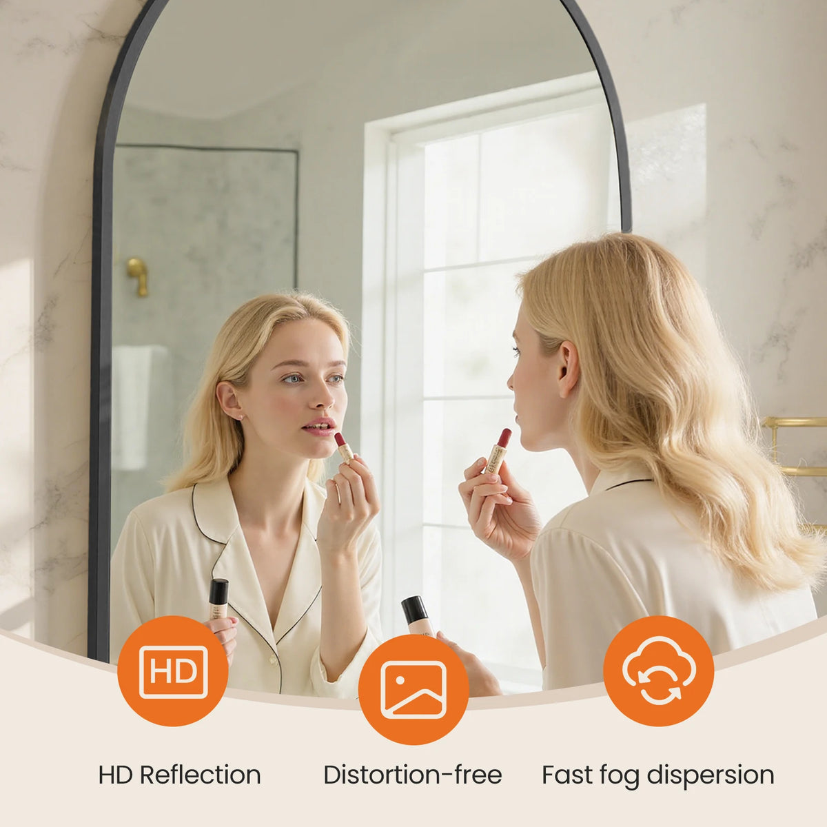 Arched Bathroom Mirror or Over Sink Wall Mounted Aluminum Alloy Frame Mirror Horizontal or Vertical Hanging Modern Wall Mount Vanity Mirror for Home