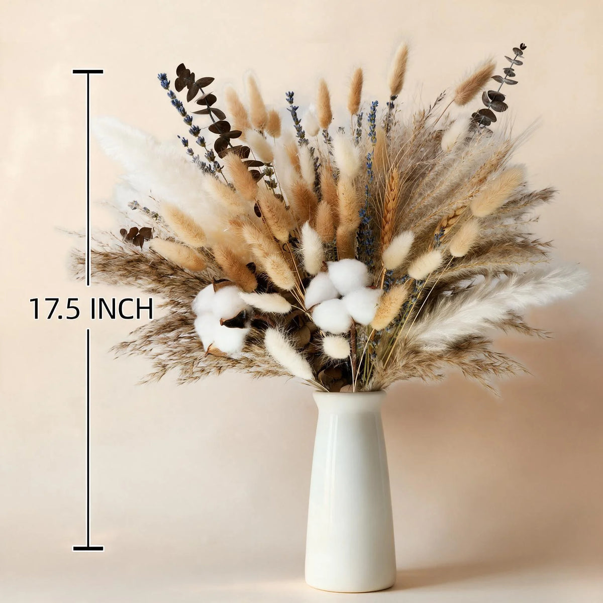 84PCS Pampas Grass Bouquet 17.5in Mixed Dried Flowers Cotton Wheat Stalks Dried Lavender Bunny Tails Eucalyptus Farmhouse Rustic Boho Home Wedding Thanksgiving Fall Decor Table Centerpiece Vase Filler Vase Not Included