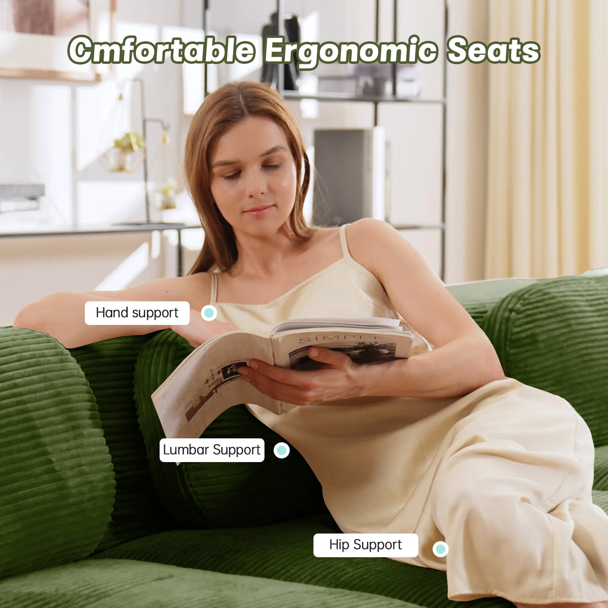 82" Loveseat Sofa in Luxury Corduroy Fabric, Modular 2-Seat Couch with Curved Armrests and Non-Slip Base, No assembly required, High-Resilience Sponge for Living Room Bedroom, Olive Green