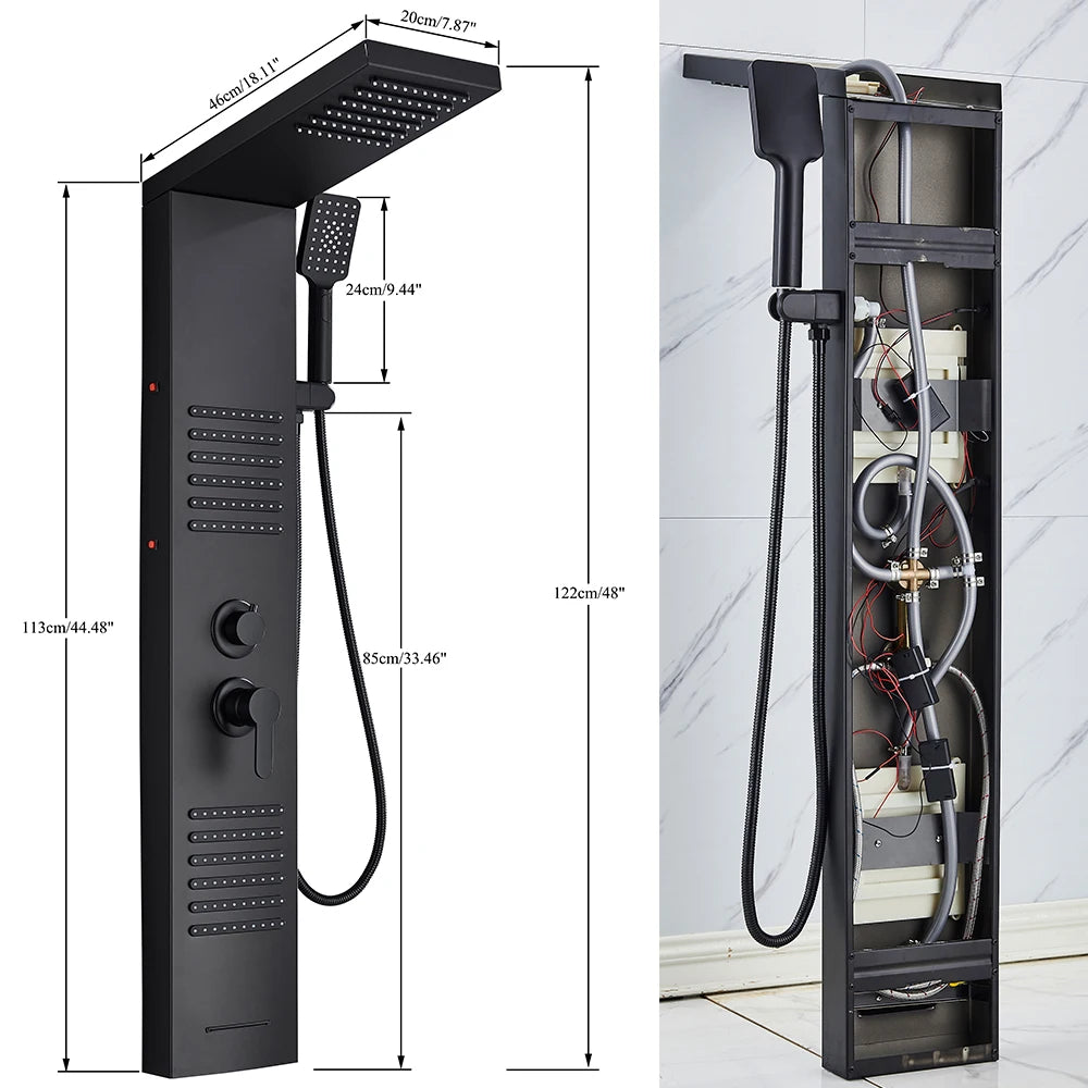 Black Shower Column LED Rainfall Bathroom Faucet with Massage Jet Bath Panel System  5 Modes Waterfall Hot Cold Mixer Tap