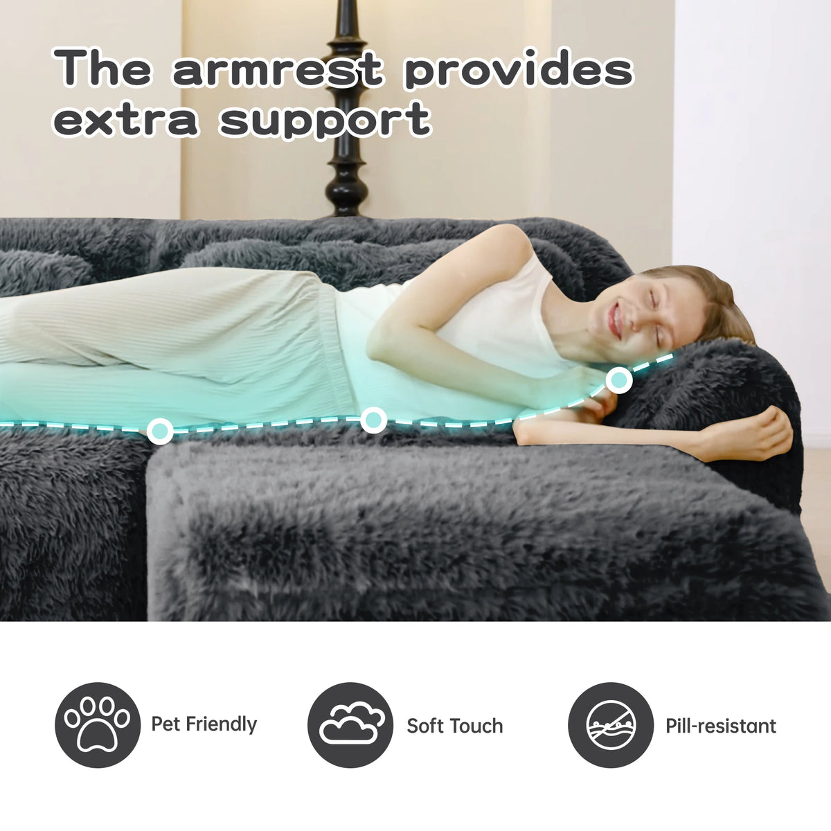 2-Seater Modular Sectional Sofa, 40" Plush Fabric Couch with Non-Slip Base, 32D High Density Sponge No Assembly Required with Throw Pillows for Living Room, Gray