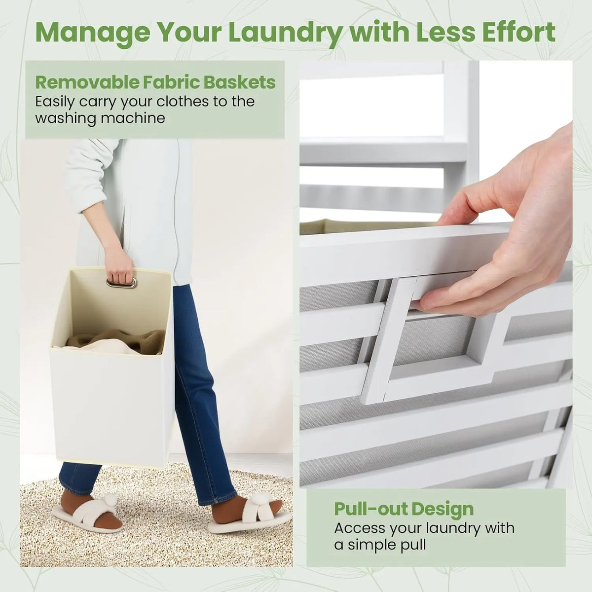 Bamboo Tilt Out Laundry Hamper Cabinet, Wicker Laundry Sorter