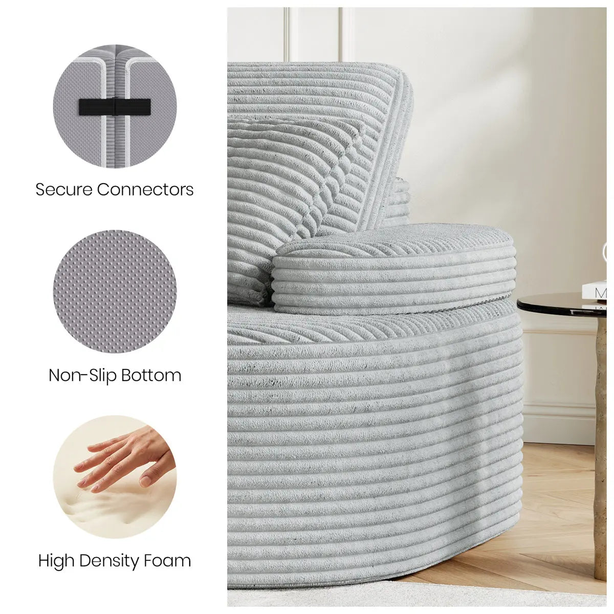 113.4" Modular Sectional Curved Sofa with Chaise, L-Shaped Corduroy Boneless Couch, Deep Seat Corner Couch for Living Room
