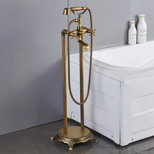 Brass Bathroom Faucet Bathtub Faucets 360 Rotation Floor Stand Faucets Telephone Type Hand Shower Antique Bath Shower Set