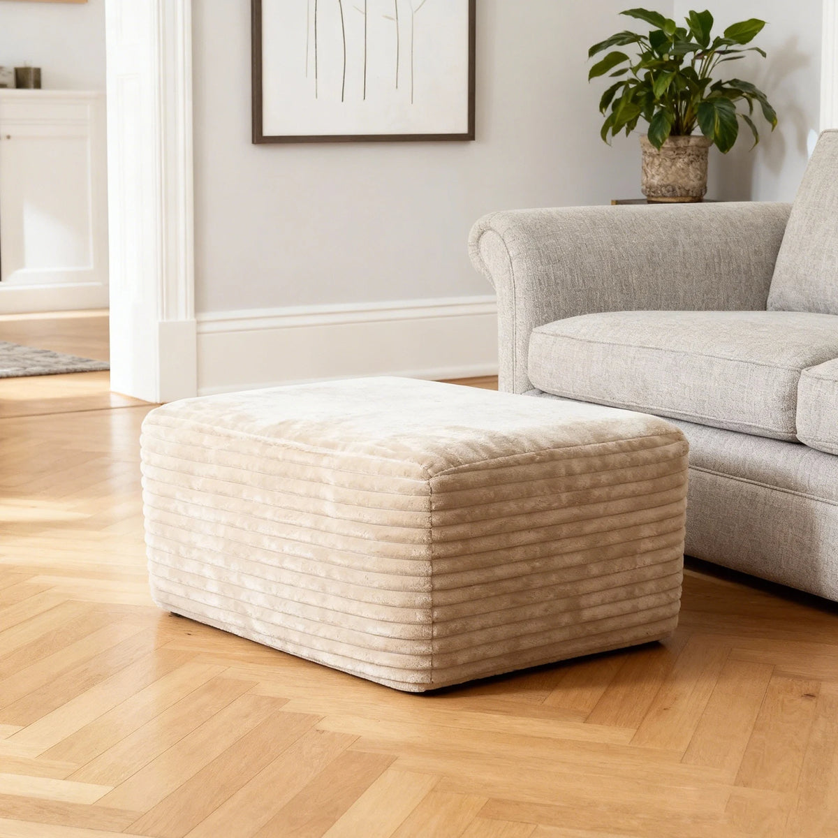 Plush Ottoman Sofa Bench Upholstered Cloud Ottoman Comfortable Supportive Modular Sectional Couch for Living Room Beige