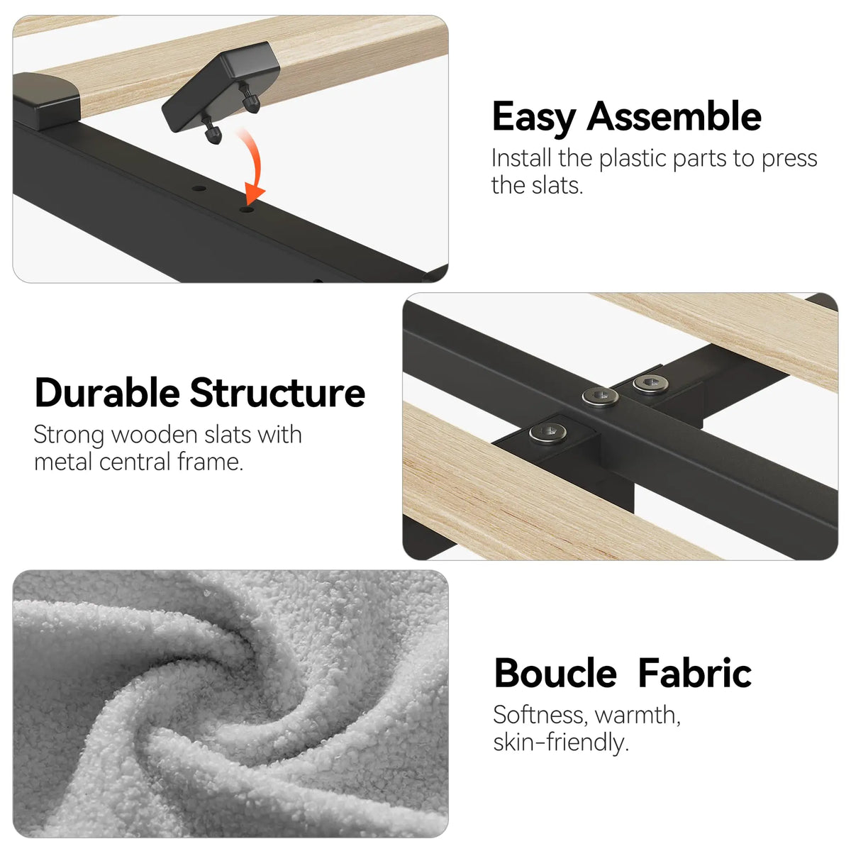 Full Size Boucle Upholstered Platform Bed Frame with Storage Headboard & 2 Drawers, Gray Bed Frame, No Box Spring Needed, Noise Free, Easy Assembly