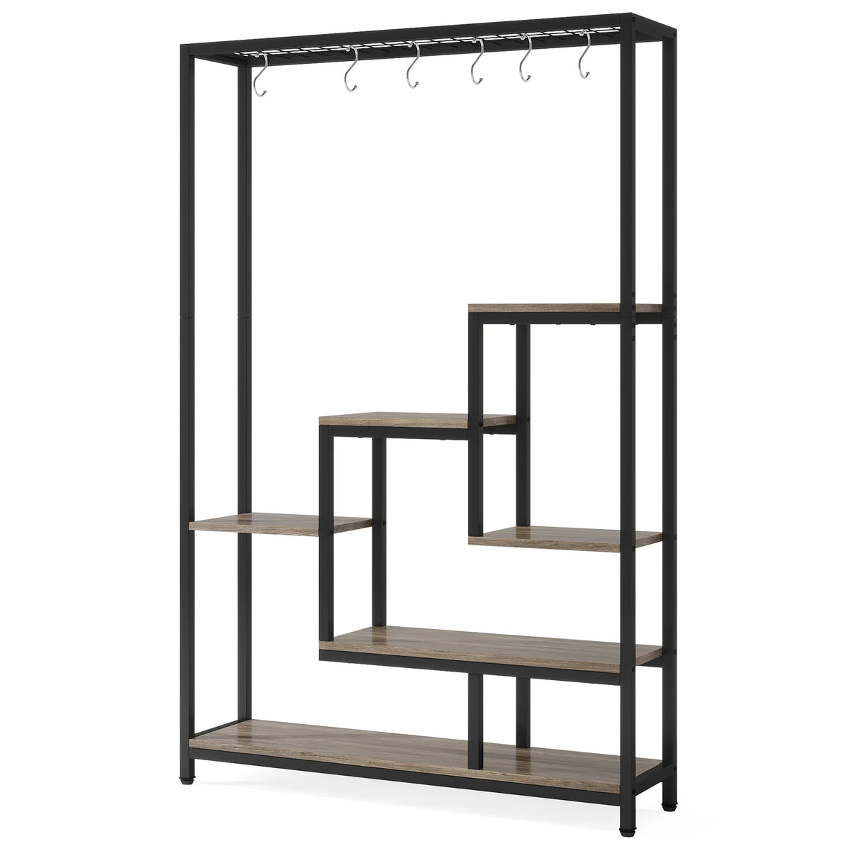 5 Tiers Tall Indoor Plant Stand 70.9 inches Large Metal Plant Shelf with 10 PC S Hanging Hooks for Garden