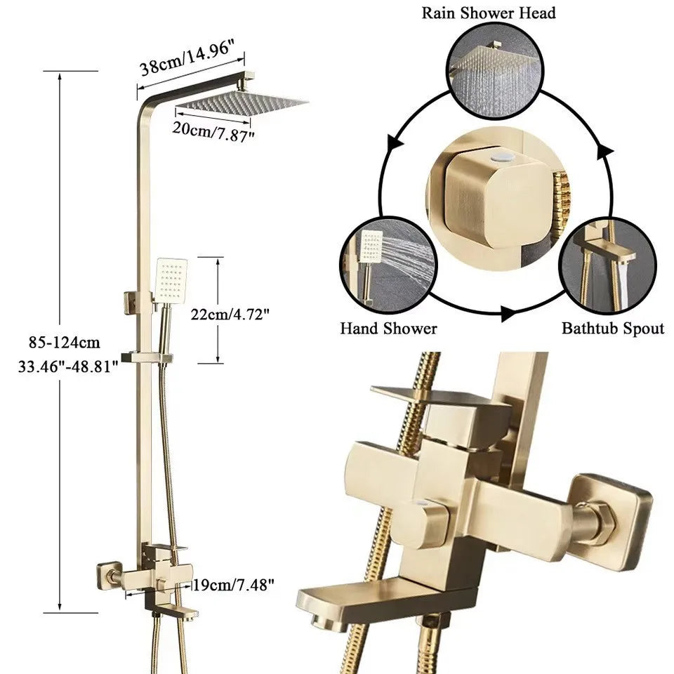 Bathroom 8" Rainfall Shower Faucet Bath Faucet Wall Mounted Swivel Bath Spout Shower Mixer Tap Shower Faucet Shower Set Mixer