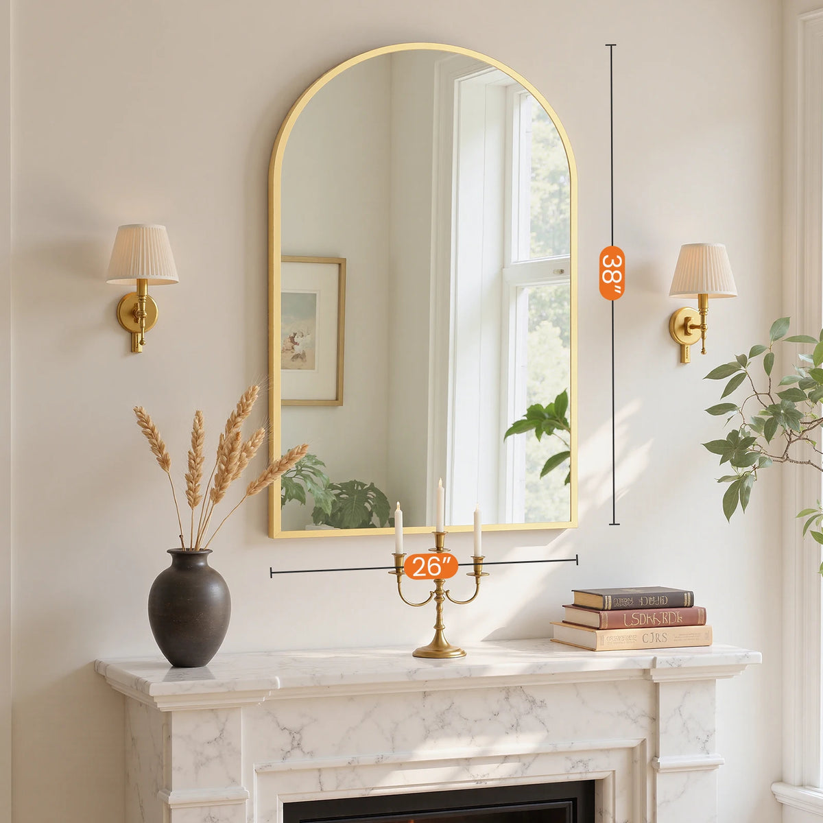 Arched Bathroom Mirror or Over Sink Wall Mounted Aluminum Alloy Frame Mirror Horizontal or Vertical Hanging Modern Wall Mount Vanity Mirror for Home