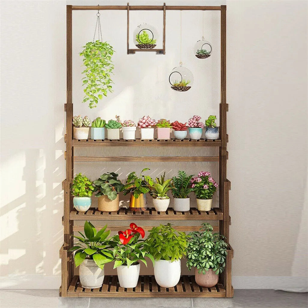 Heavy Duty Hanging Plant Stand Multiple Wood Flower Potted Rack Planter Shelving Unit for Indoor or Outdoor
