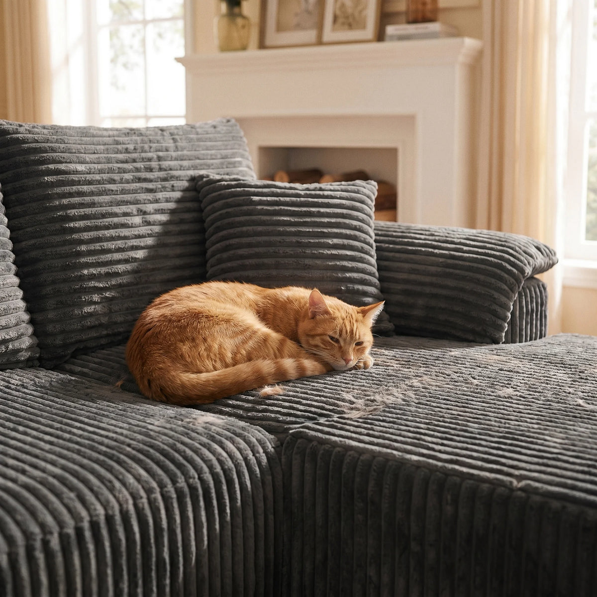 Oversized Vertical Striped Corduroy Modular Sofa, Freely Combinable U-Shaped Corner Sectional with Chaise Lounge, Luxury Cloud Deep Seat Fabric Couch, No Assembly Lazy Sofa with Throw Pillows for Living Room & Apartment, Idea