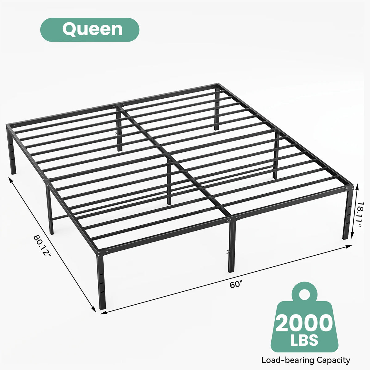 18IN Tall Basic Metal Platform Bed Frame Sturdy Steel Heavy Duty with Storage Space Bedroom Frames Slat Support For Home