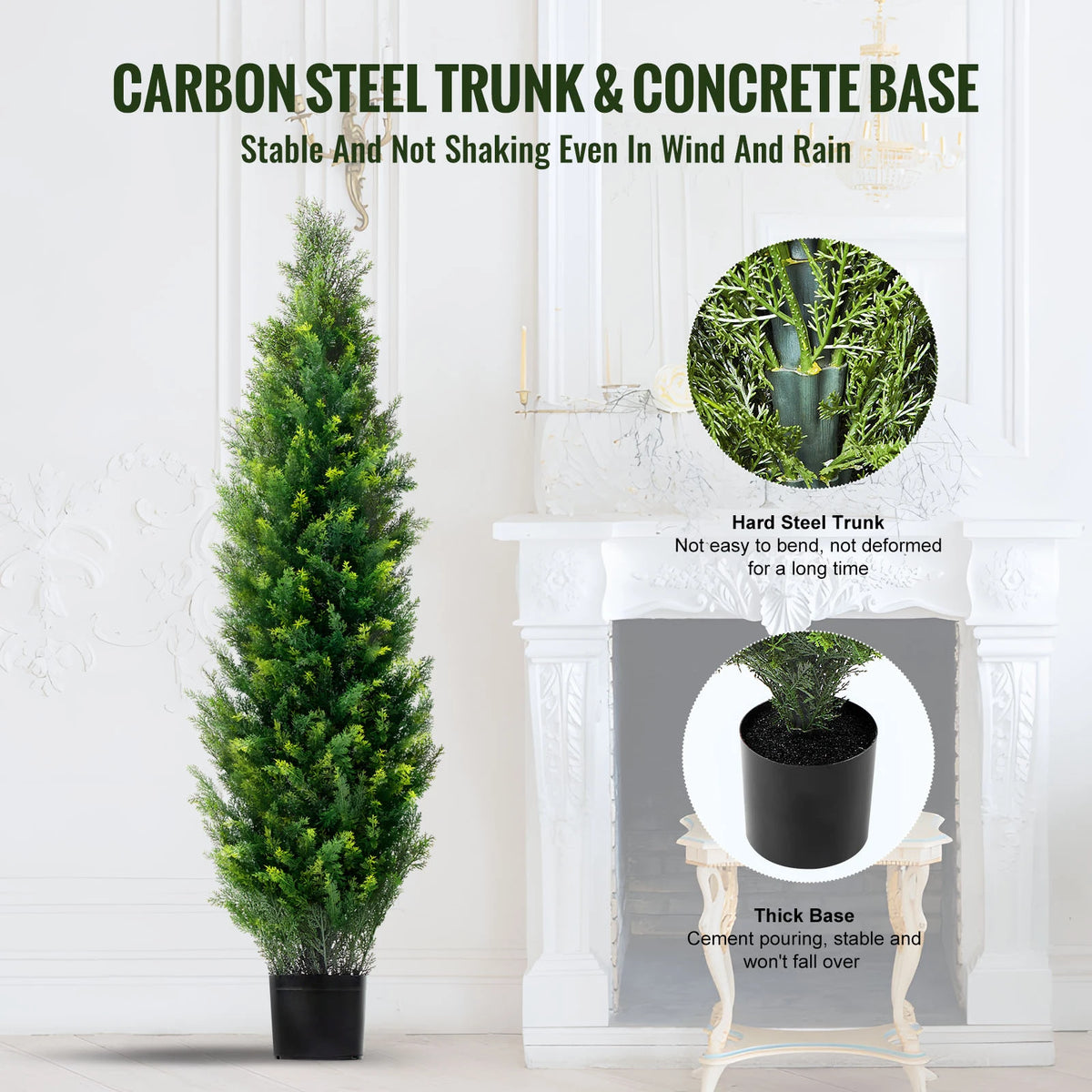 Artificial Cedar Topiary Tree, 48 inch Tall (2 Pieces), with Extra Leaves & Pot Faux Evergreen Fake Pine Cypress Trees
