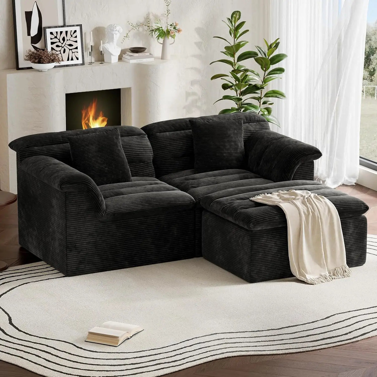 81" L-Shaped Sofa with Ottoman, Boneless Cloud Couch for Living Room, Apartment, No Assembly Required