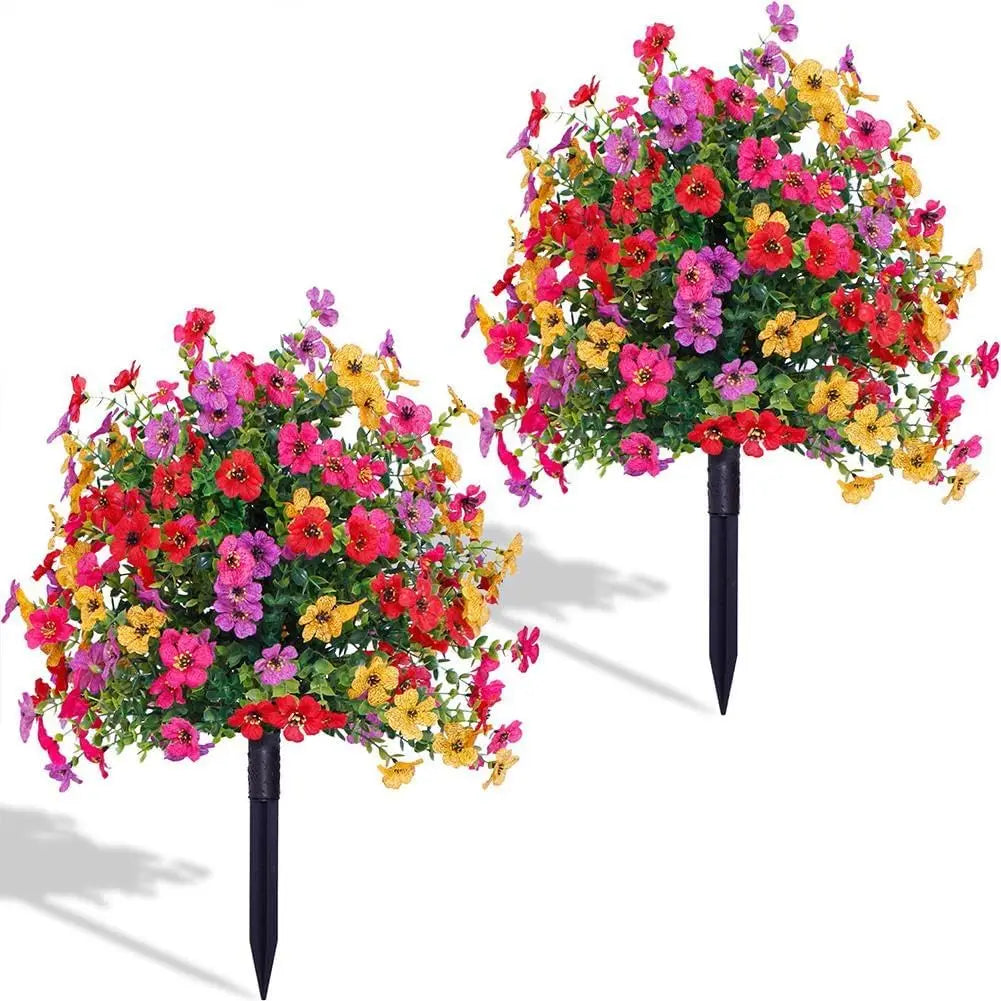 Artificial Flowers with Ground Stakes for Outdoors 2pcs UV Resistant Faux Topiary Ball Plants for Garden Porch Patio Yard Decor Planters And Landscaping