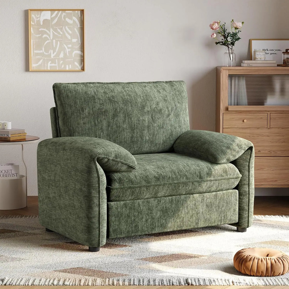 Oversized Plush Chenille Accent Chair - High Back Reading Armchair with Thick Padded Cushion, Modern Living Room Bedroom Lounge Chair