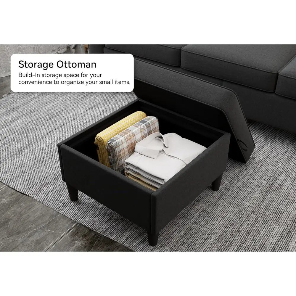 Sectional Couches or Living Room - Convertible L-Shaped Couch, Grey 3 Seater Linen Sofa, 78" Sofas with Storage Ottoman