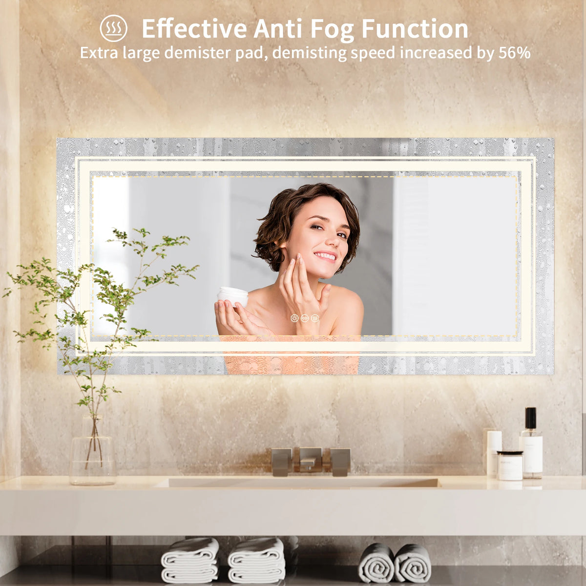 Jumbo-Large Illuminated LED Bathroom Mirror, Front and Backlit Lights, Wall Mounted, Touch Anti-fog Vanity Mirror