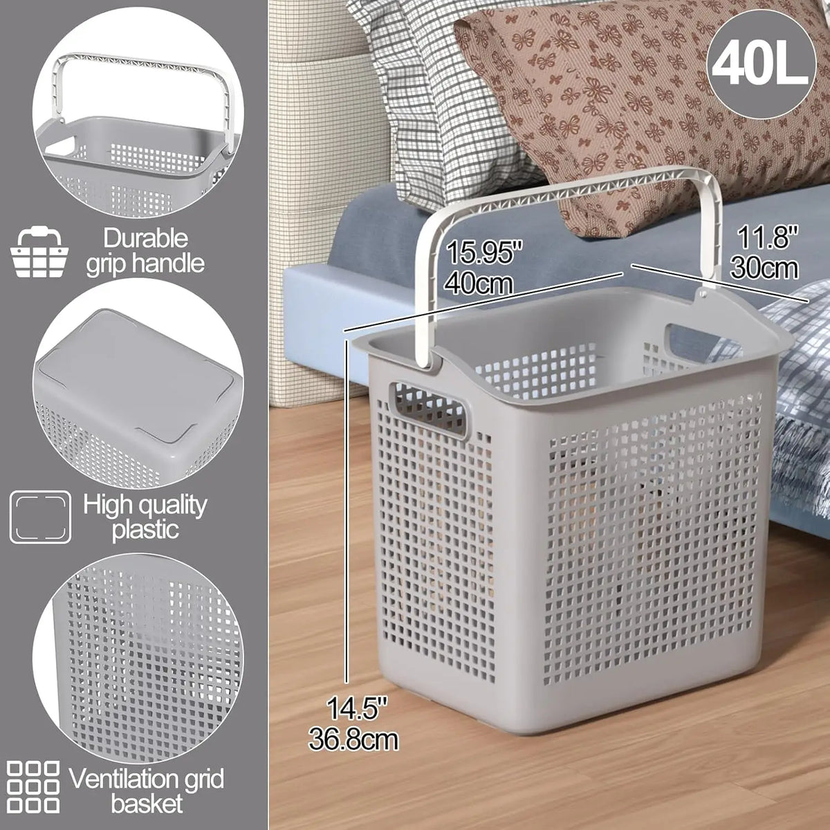 40L Plastic Laundry Hamper, 4-Pack Laundry Basket with Handle