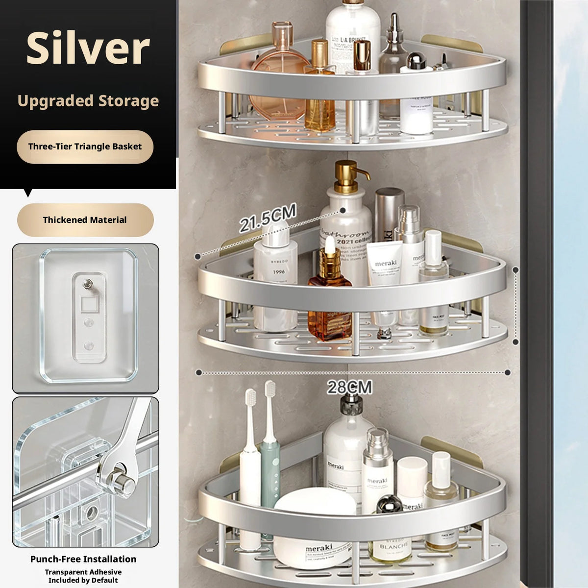 Bathroom Storage Rack, Bathroom Shelves, No-Drill Wall Mount Corner Shelf, Shower Storage Rack Holder
