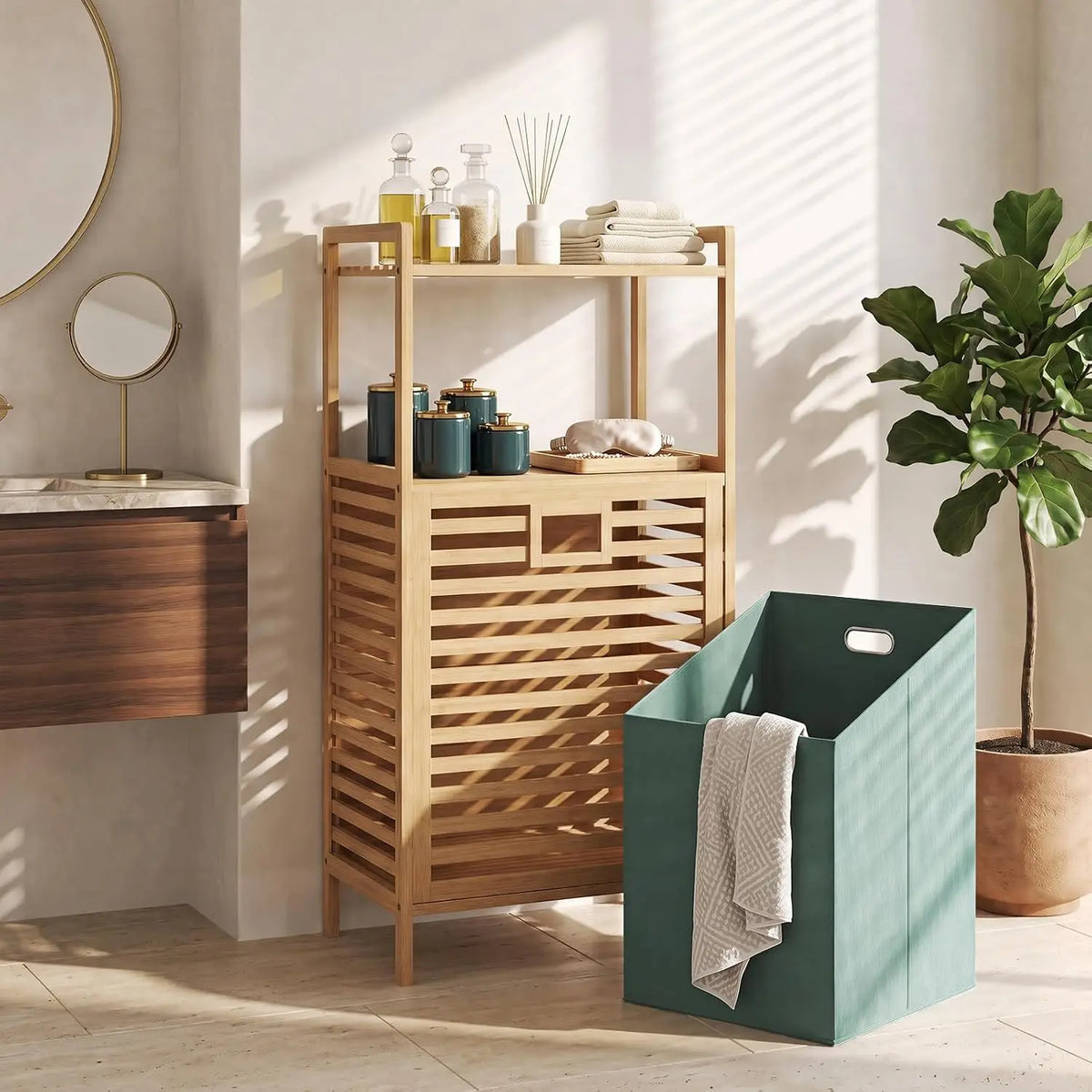 Bamboo Tilt-Out Laundry Hamper with Foldable & Removable Basket