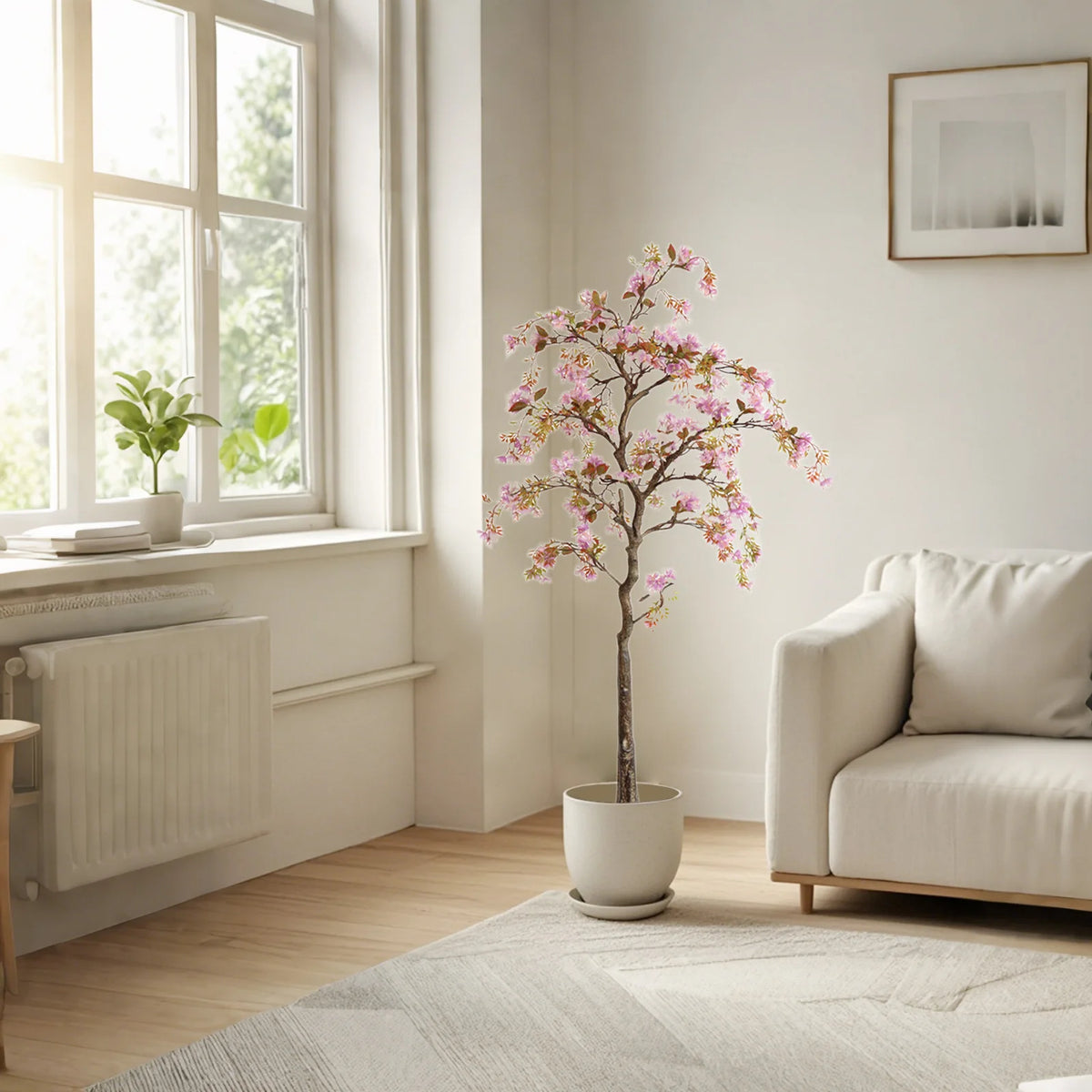 Artificial Trees, Realistic Potted Silk Begonia Flower Tree, Faux Artificial Tree In Potted With Lifelike Branch And Leaves For Home Office Indoor Outdoor Decor