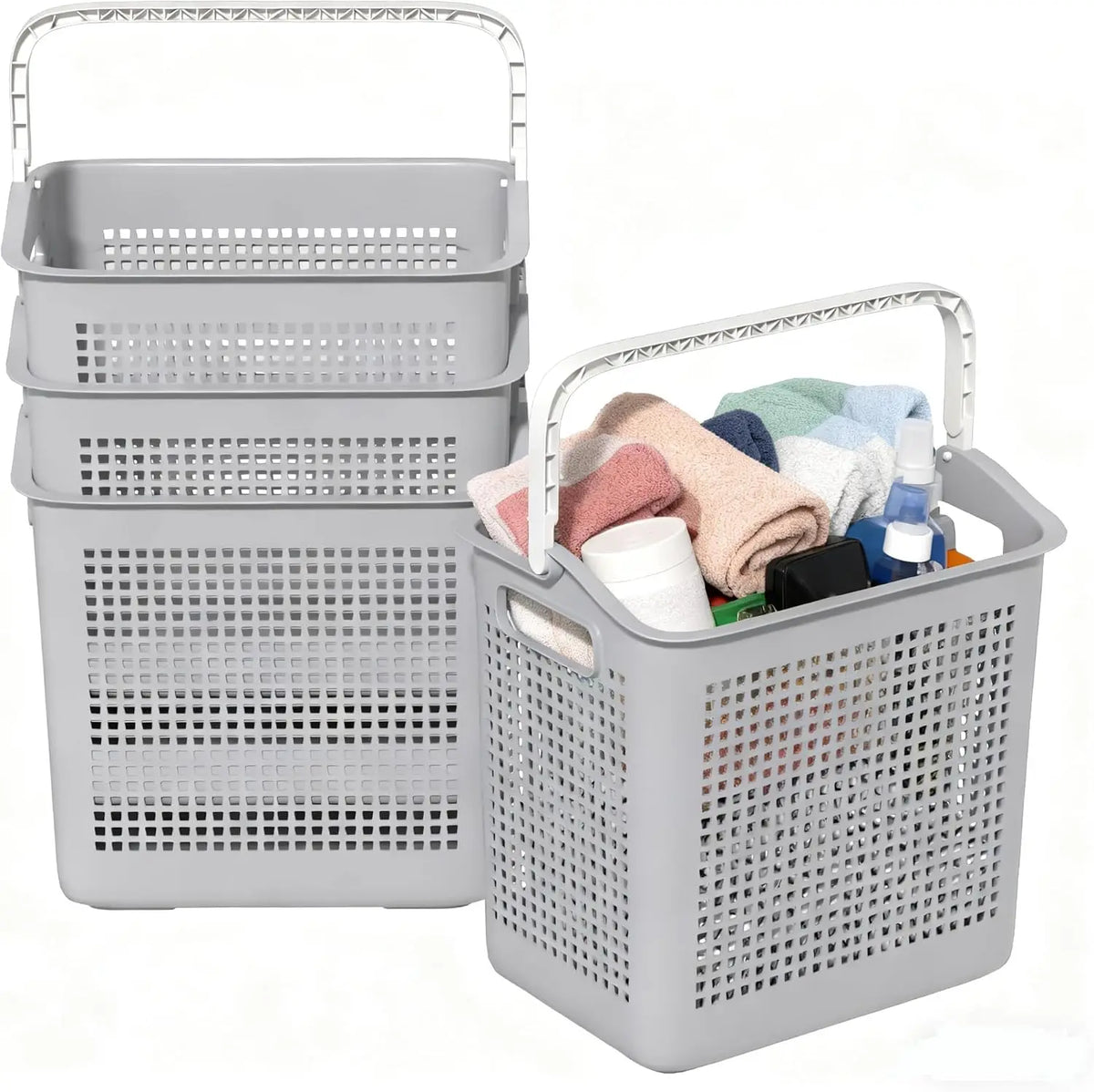 40L Plastic Laundry Hamper, 4-Pack Laundry Basket with Handle