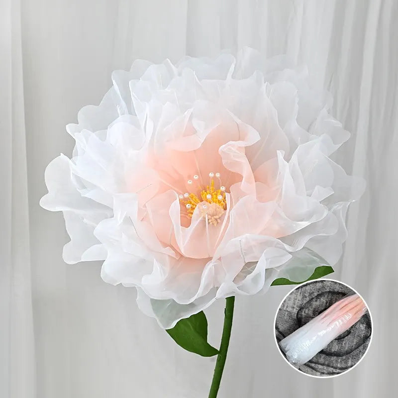 Artificial Realistic Silk Poppy Pink Large Flower Head Home Party Decoration Layered Fluffy Petals Floor Display Fake Flowers 