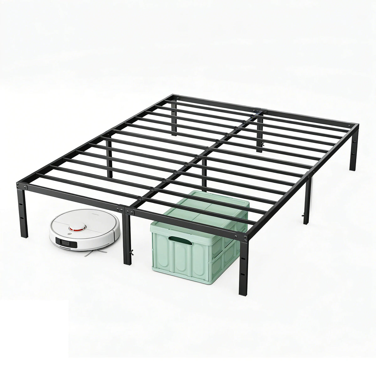 Basic 12IN Twin Full Queen King Size Bed Frame Metal Platform Bedroom Frames with Storage Space Sturdy Steel Slat Support