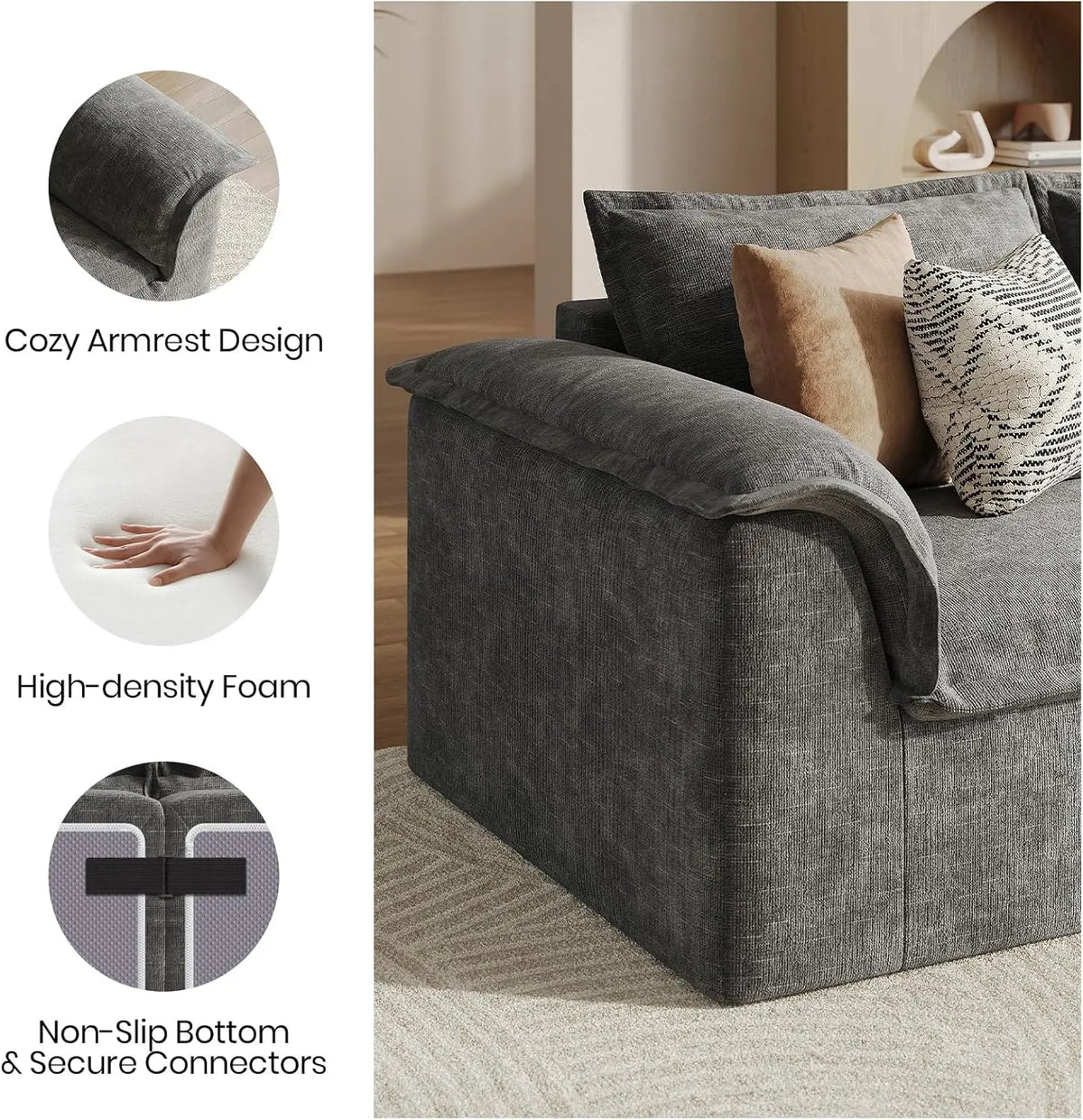 110" Oversized Boneless Sofa Extra Deep Seat, Corduroy Upholstered Floor Couch for Apartment, Living Room, No Assembly Required