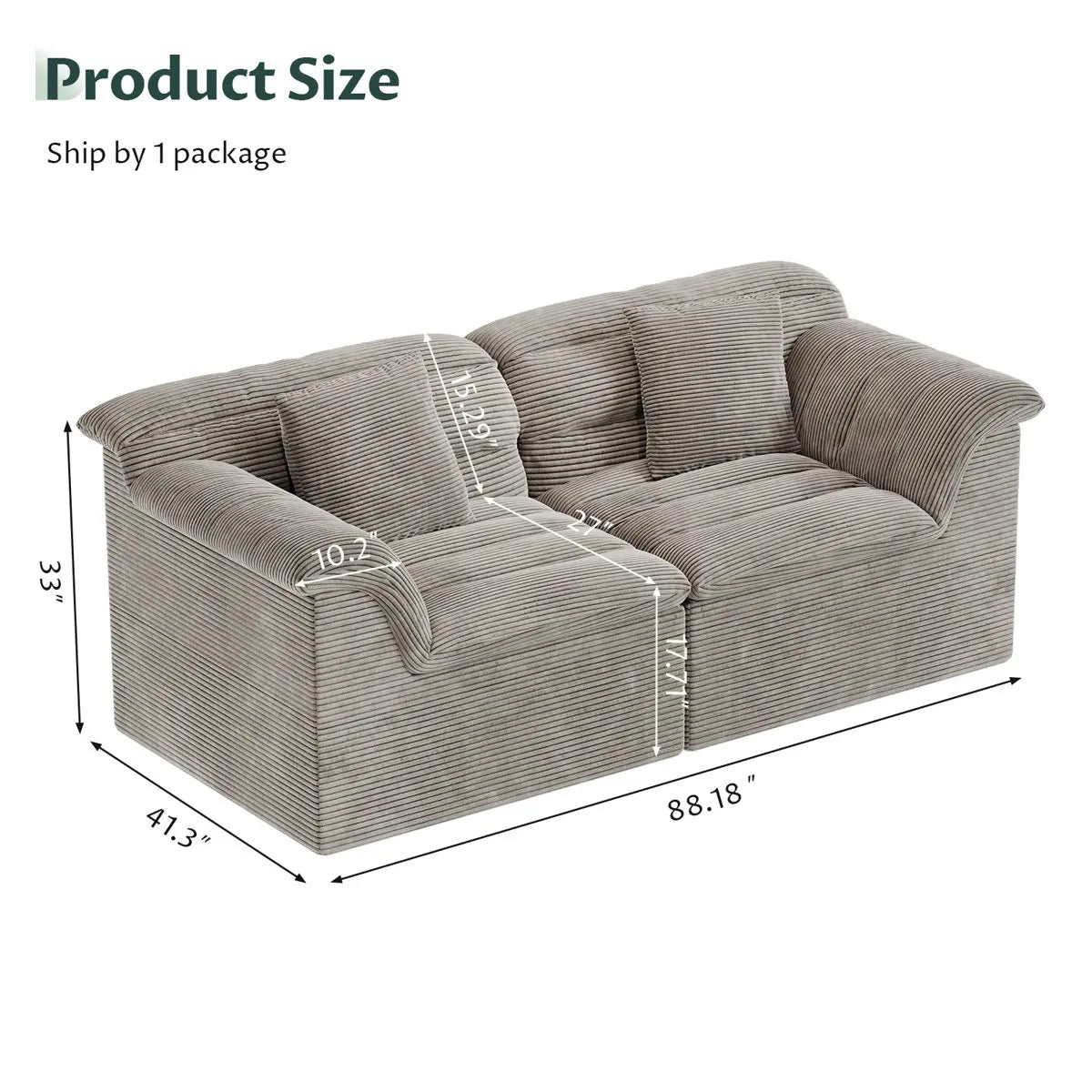 81" Loveseat Sofa with Deep Seat, Corduroy Boneless Couch for Living Room, Office, No-Assembly Required, Blue, Black, Gray