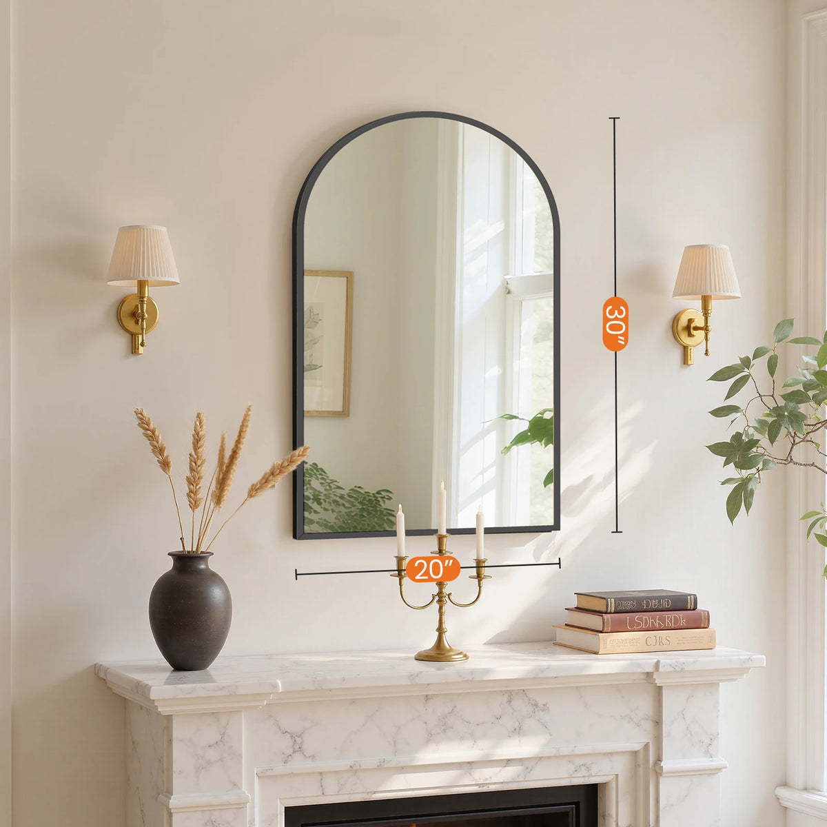 Arched Bathroom Mirror or Over Sink Wall Mounted Aluminum Alloy Frame Mirror Horizontal or Vertical Hanging Modern Wall Mount Vanity Mirror for Home