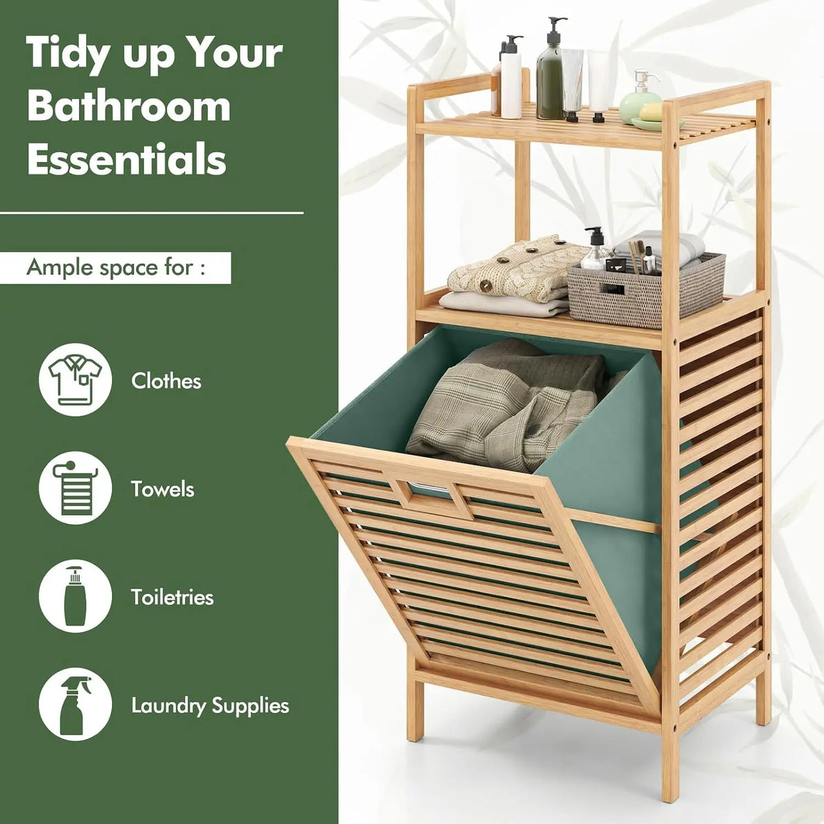 Bamboo Tilt-Out Laundry Hamper with Foldable & Removable Basket